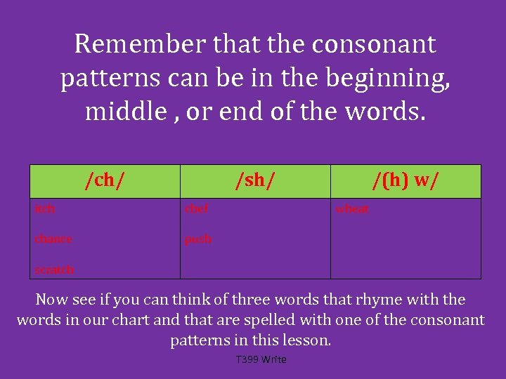 Remember that the consonant patterns can be in the beginning, middle , or end