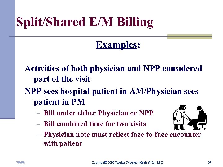 Split/Shared E/M Billing Examples: Activities of both physician and NPP considered part of the