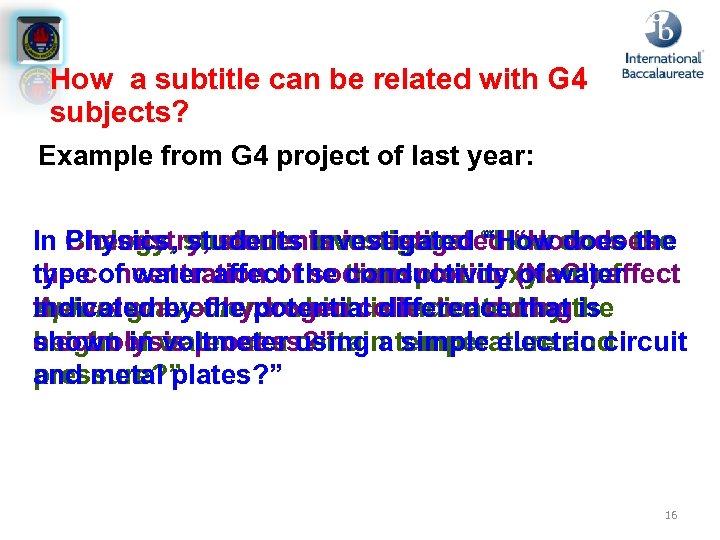 How a subtitle can be related with G 4 subjects? Example from G 4