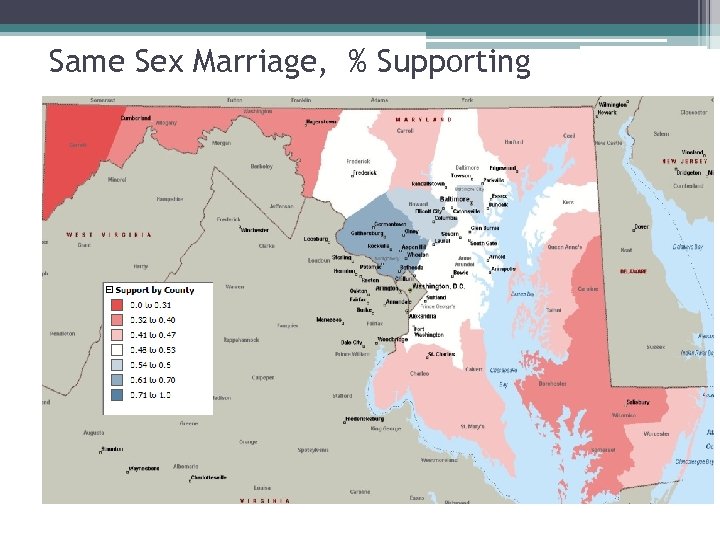 Same Sex Marriage, % Supporting 