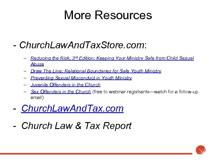 More Resources - Church. Law. And. Tax. Store. com: – Reducing the Risk, 3