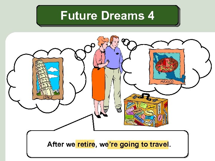 Future Dreams 4 After we retire, we’re going to travel. 