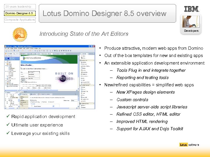 20 years leadership Domino Designer 8. 5 Lotus Domino Designer 8. 5 overview Composite