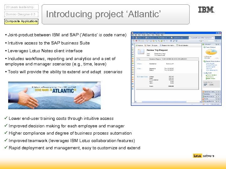 20 years leadership Domino Designer 8. 5 Introducing project ‘Atlantic’ Composite Applications • Joint-product