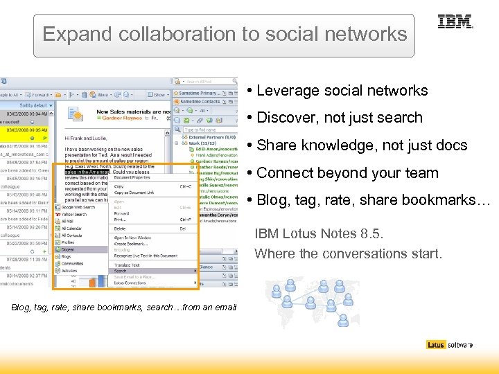 Expand collaboration to social networks • Leverage social networks • Discover, not just search