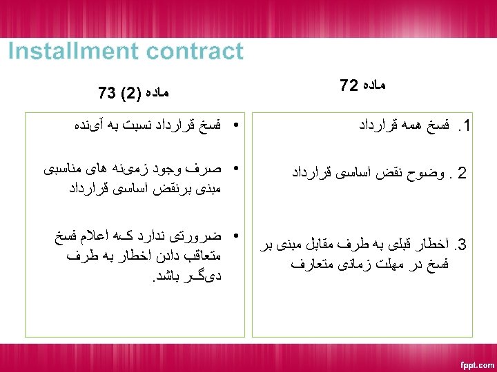  Installment contract ﻣﺎﺩﻩ 27 ﻣﺎﺩﻩ )2( 37 1. ﻓﺴﺦ ﻫﻤﻪ ﻗﺮﺍﺭﺩﺍﺩ • ﻓﺴﺦ