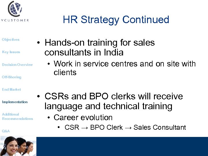 HR Strategy Continued Objectives Key Issues Decision Overview Off-Shoring End Market Implementation Additional Recommendations