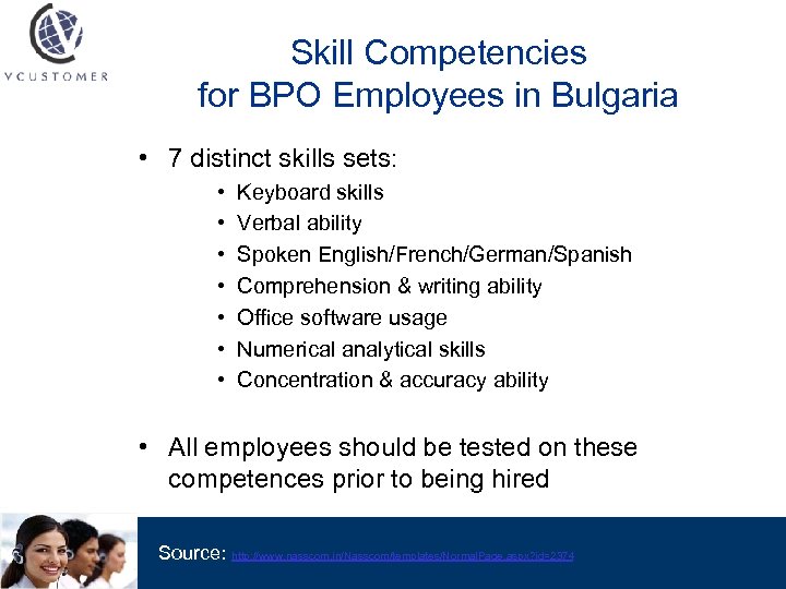 Skill Competencies for BPO Employees in Bulgaria • 7 distinct skills sets: • •