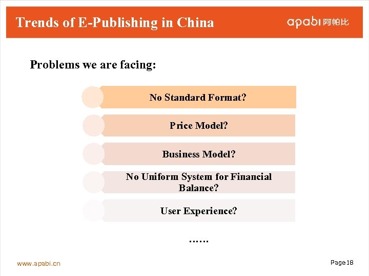Trends of E-Publishing in China Problems we are facing: No Standard Format? Price Model?