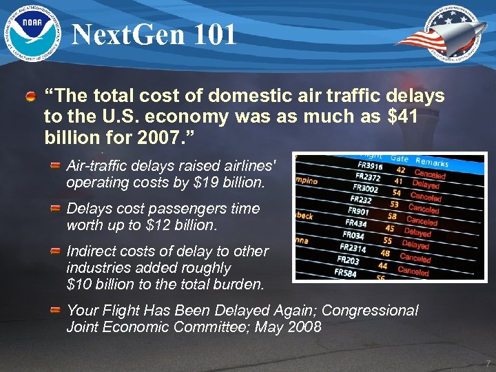 Next. Gen 101 “The total cost of domestic air traffic delays to the U.