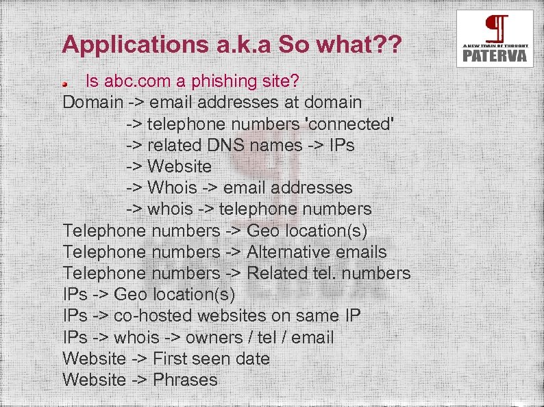 Applications a. k. a So what? ? Is abc. com a phishing site? Domain