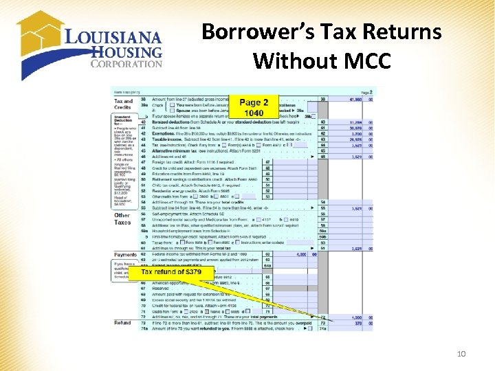 Borrower’s Tax Returns Without MCC 10 