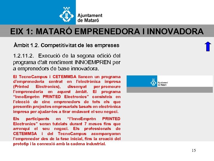 EIX 1: MATARÓ EMPRENEDORA I INNOVADORA Àmbit 1. 2. Competitivitat de les empreses 1.