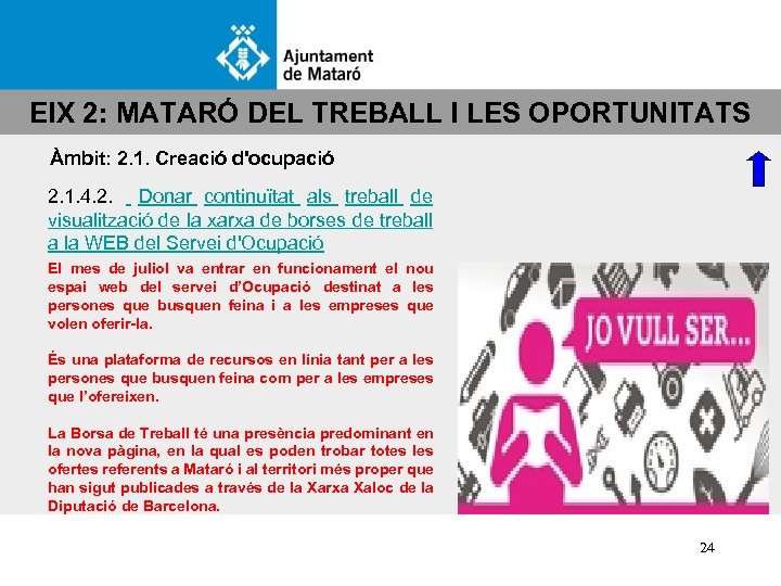 EIX 2: MATARÓ DEL TREBALL I LES OPORTUNITATS Àmbit: 2. 1. Creació d'ocupació 2.
