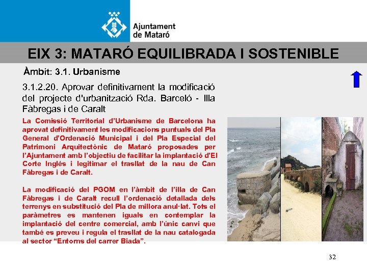EIX 3: MATARÓ EQUILIBRADA I SOSTENIBLE Àmbit: 3. 1. Urbanisme 3. 1. 2. 20.