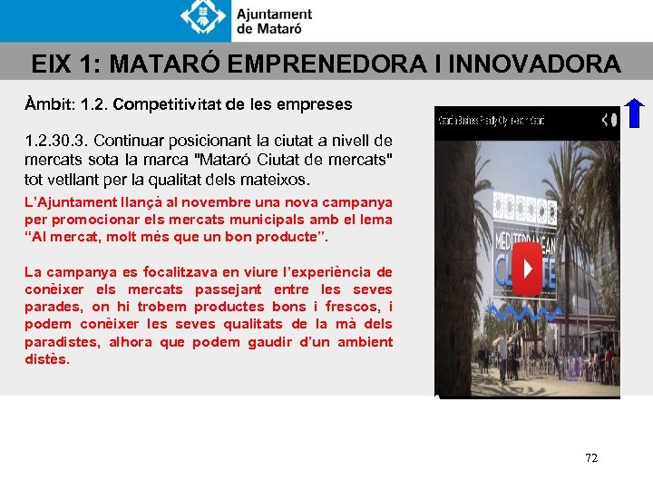EIX 1: MATARÓ EMPRENEDORA I INNOVADORA Àmbit: 1. 2. Competitivitat de les empreses 1.