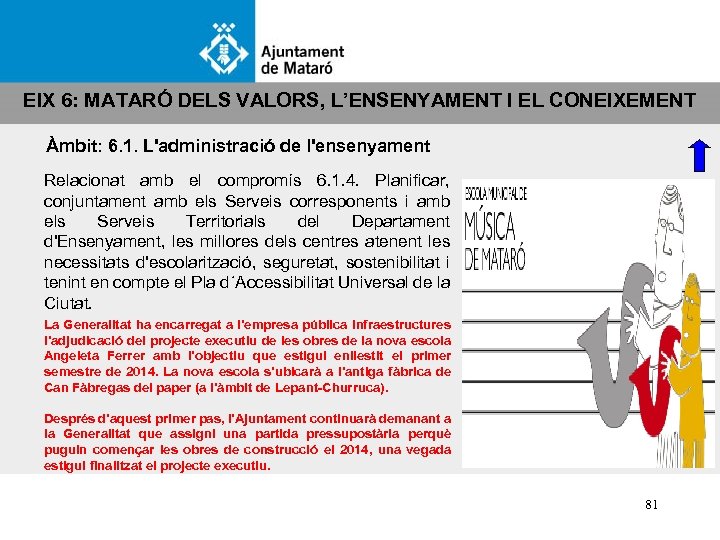 EIX 6: MATARÓ DELS VALORS, L’ENSENYAMENT I EL CONEIXEMENT Àmbit: 6. 1. L'administració de