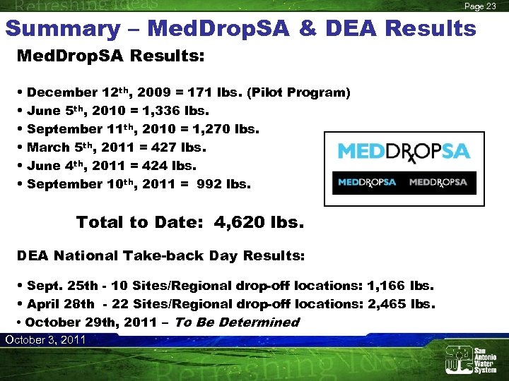 Page 23 Summary – Med. Drop. SA & DEA Results Med. Drop. SA Results: