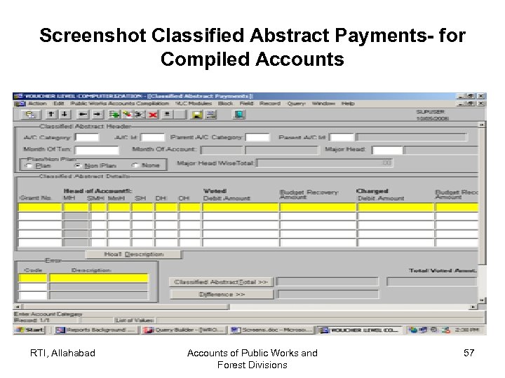 Screenshot Classified Abstract Payments- for Compiled Accounts RTI, Allahabad Accounts of Public Works and