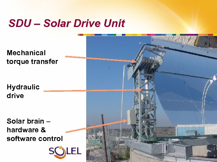 SDU – Solar Drive Unit Mechanical torque transfer Hydraulic drive Solar brain – hardware