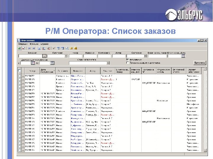 Р/М Оператора: Список заказов 