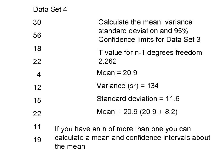 Data Set 4 30 56 18 22 4 Calculate the mean, variance standard deviation