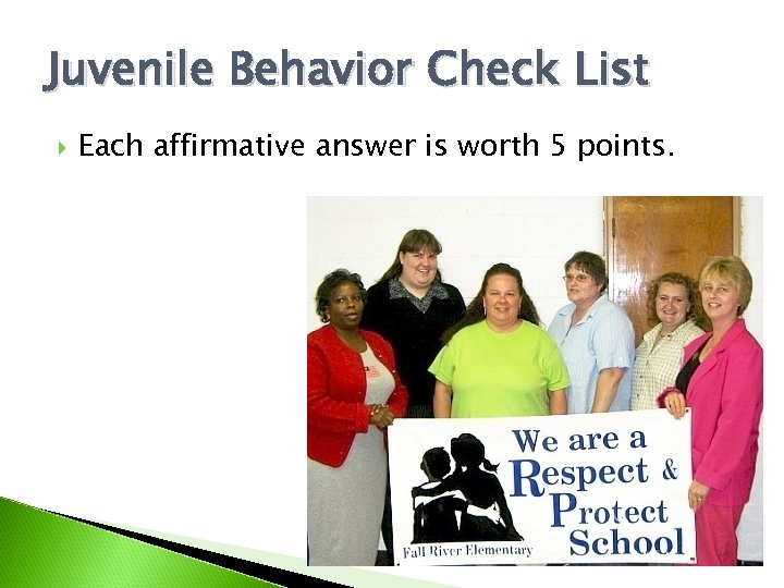 Juvenile Behavior Check List Each affirmative answer is worth 5 points. 