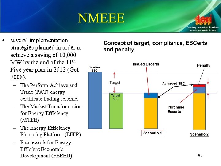 NMEEE • several implementation strategies planned in order to achieve a saving of 10,