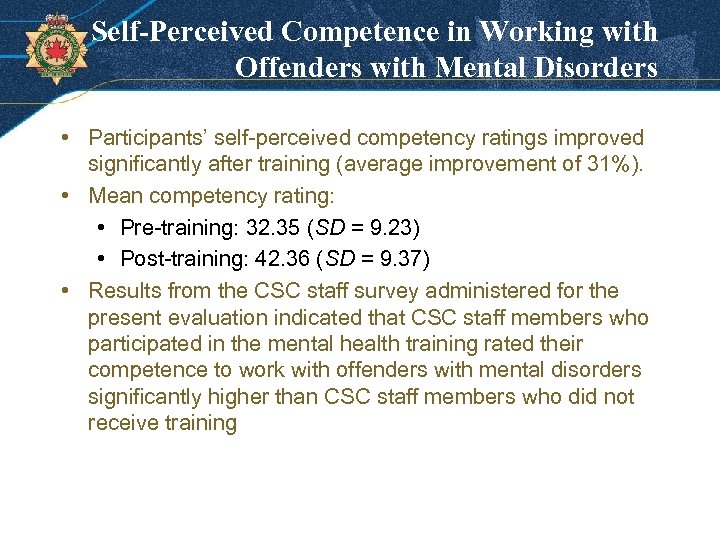 Self-Perceived Competence in Working with Offenders with Mental Disorders • Participants’ self-perceived competency ratings