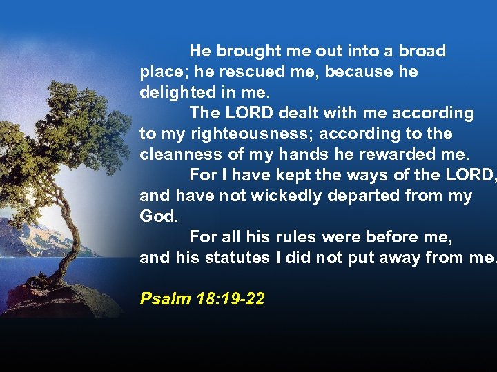 He brought me out into a broad place; he rescued me, because he delighted