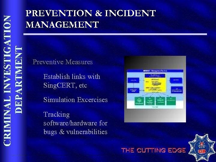 PREVENTION & INCIDENT MANAGEMENT Preventive Measures Establish links with Sing. CERT, etc Simulation Excercises