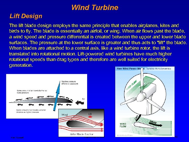 Wind Turbine Lift Design The lift blade design employs the same principle that enables