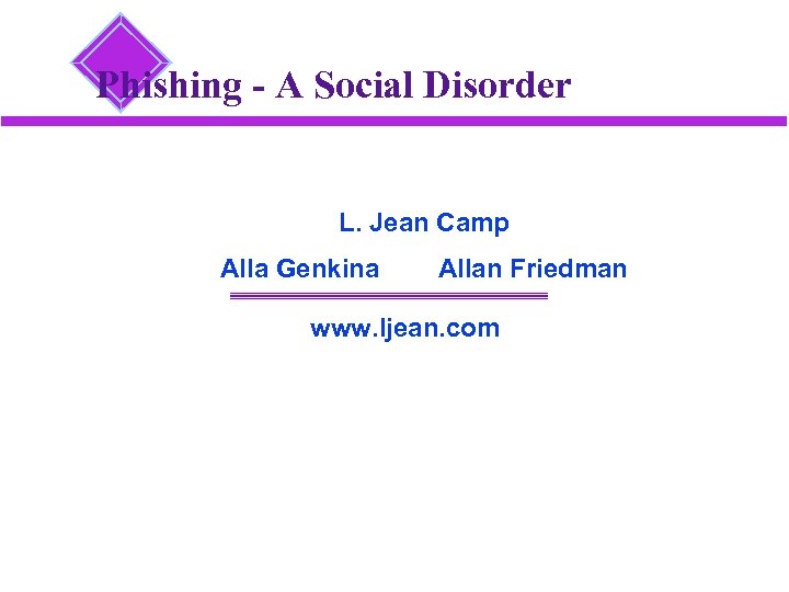 Phishing - A Social Disorder L. Jean Camp Alla Genkina Allan Friedman www. ljean.
