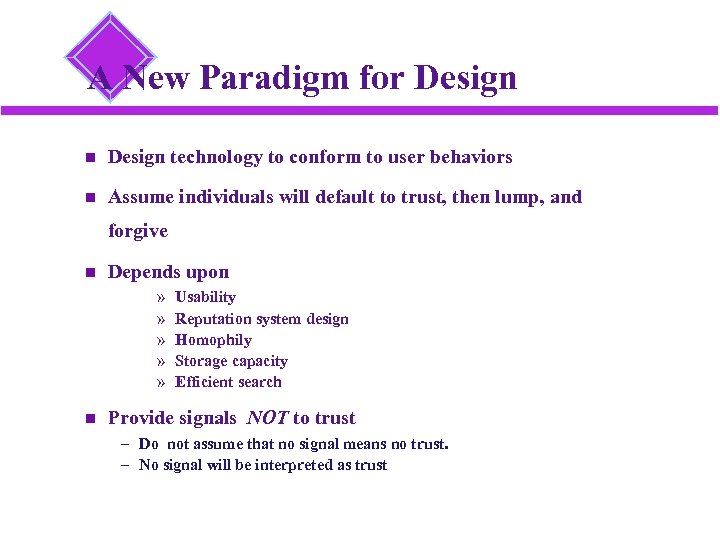 A New Paradigm for Design technology to conform to user behaviors Assume individuals will