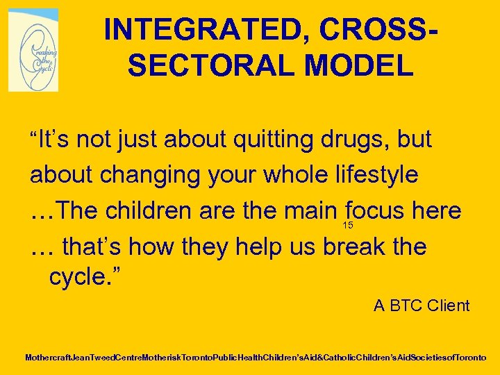 INTEGRATED, CROSSSECTORAL MODEL “It’s not just about quitting drugs, but about changing your whole