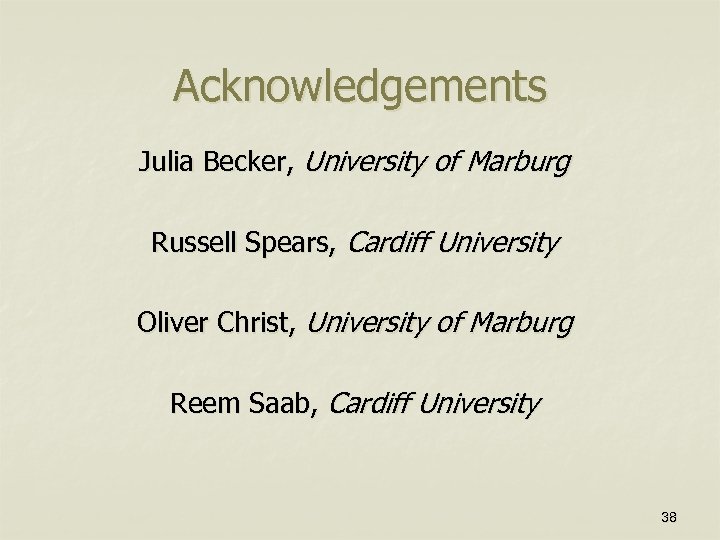 Acknowledgements Julia Becker, University of Marburg Russell Spears, Cardiff University Oliver Christ, University of