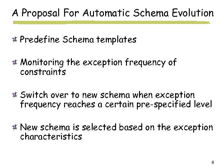 A Proposal For Automatic Schema Evolution Predefine Schema templates Monitoring the exception frequency of