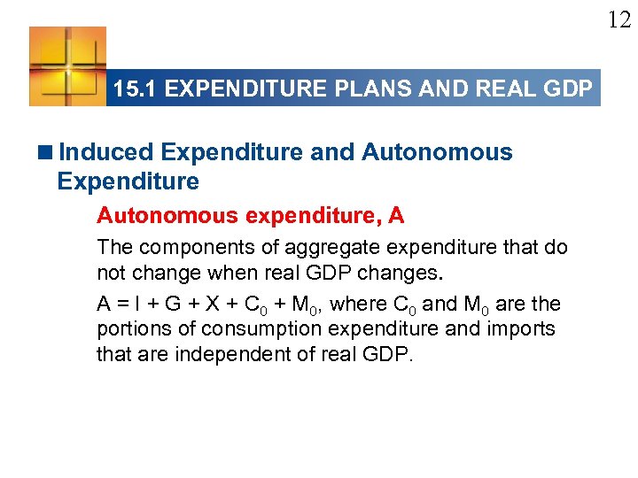 12 15. 1 EXPENDITURE PLANS AND REAL GDP <Induced Expenditure and Autonomous Expenditure Autonomous