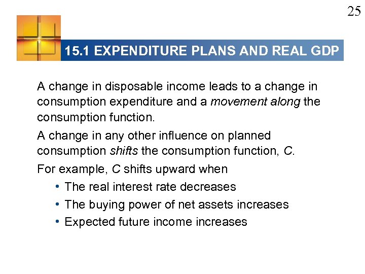 25 15. 1 EXPENDITURE PLANS AND REAL GDP A change in disposable income leads