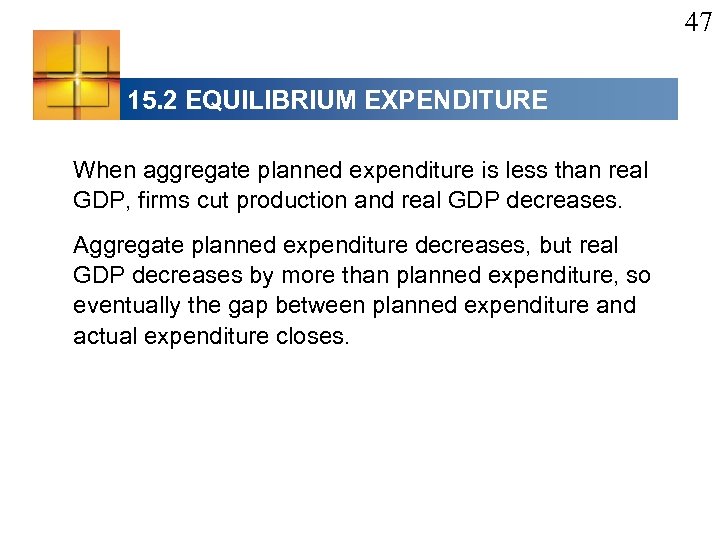 47 15. 2 EQUILIBRIUM EXPENDITURE When aggregate planned expenditure is less than real GDP,