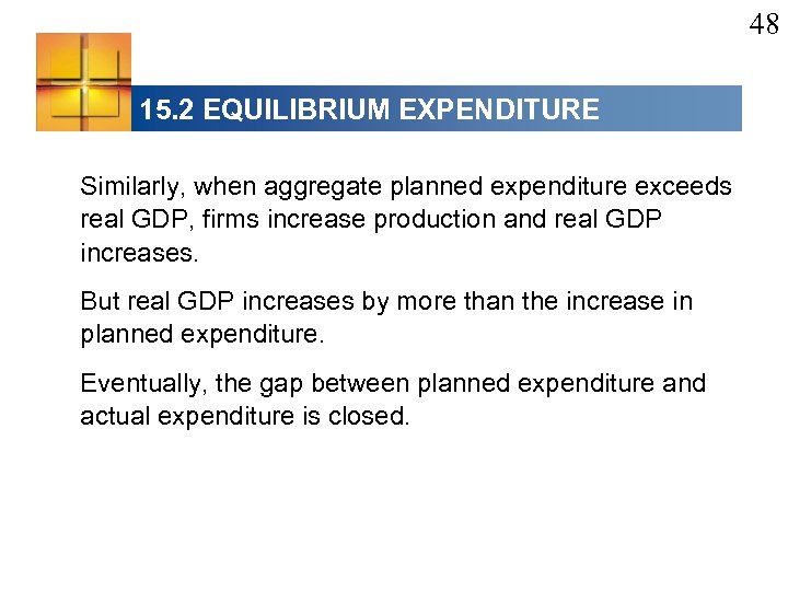 48 15. 2 EQUILIBRIUM EXPENDITURE Similarly, when aggregate planned expenditure exceeds real GDP, firms
