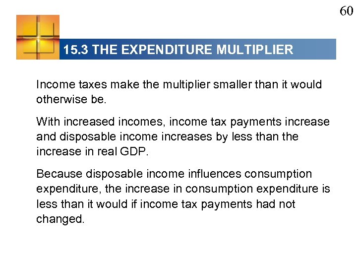 60 15. 3 THE EXPENDITURE MULTIPLIER Income taxes make the multiplier smaller than it