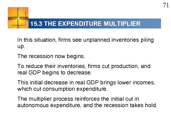 71 15. 3 THE EXPENDITURE MULTIPLIER In this situation, firms see unplanned inventories piling