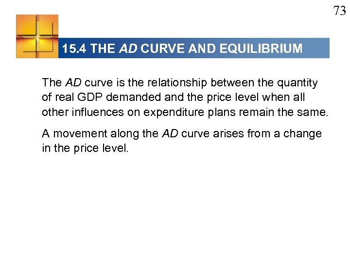 73 15. 4 THE AD CURVE AND EQUILIBRIUM The AD curve is the relationship