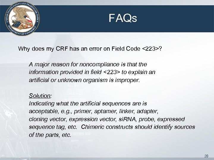 FAQs Why does my CRF has an error on Field Code <223>? A major