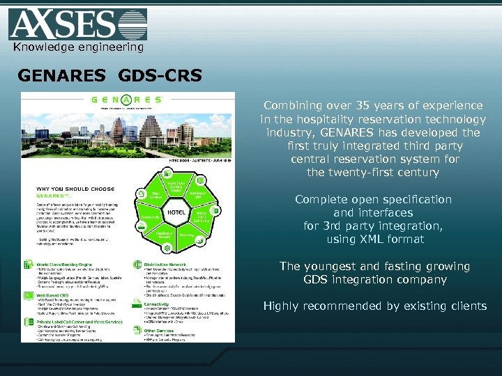 Knowledge engineering GENARES GDS-CRS Combining over 35 years of experience in the hospitality reservation