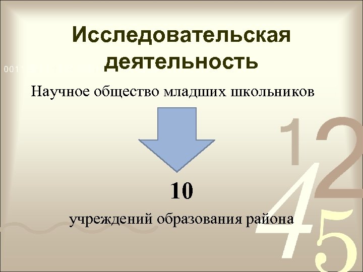 Исследовательская деятельность Научное общество младших школьников 10 учреждений образования района 