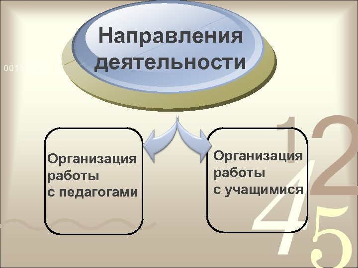 Направления деятельности Организация работы с педагогами Организация работы с учащимися 