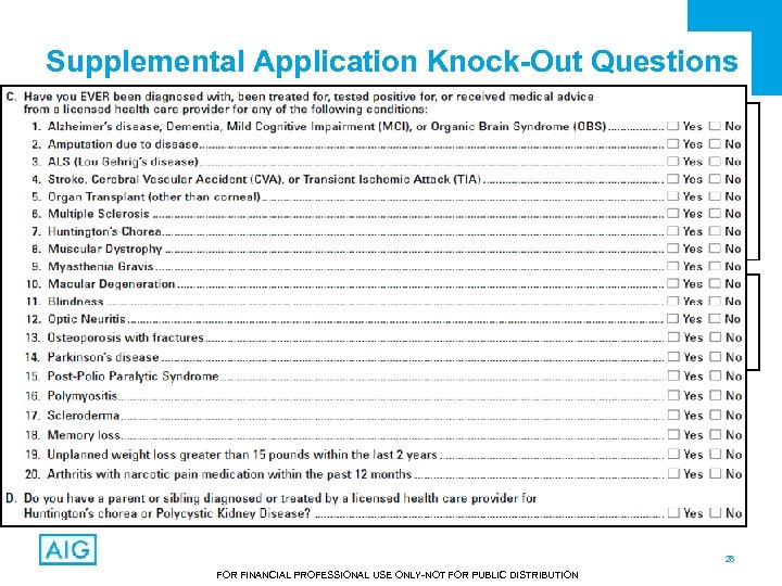 Supplemental Application Knock-Out Questions 28 FOR FINANCIAL PROFESSIONAL USE ONLY-NOT FOR PUBLIC DISTRIBUTION 