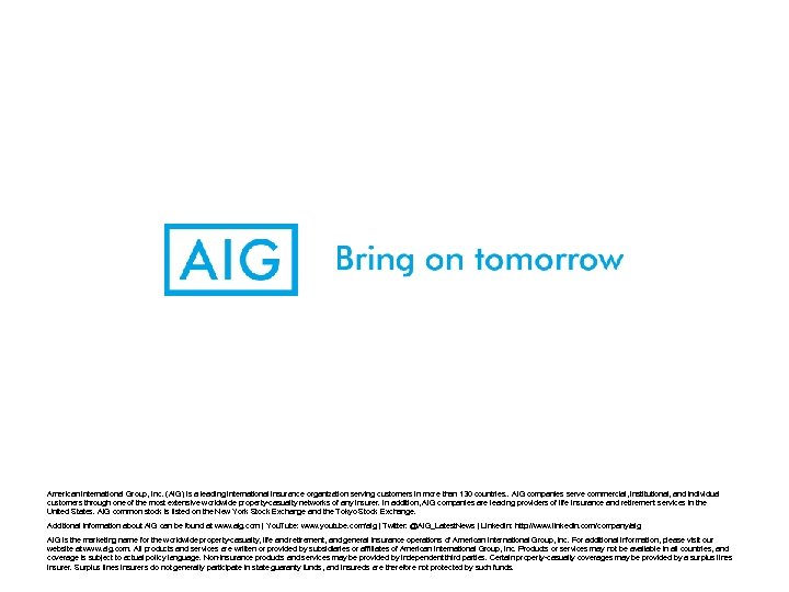 American International Group, Inc. (AIG) is a leading international insurance organization serving customers in